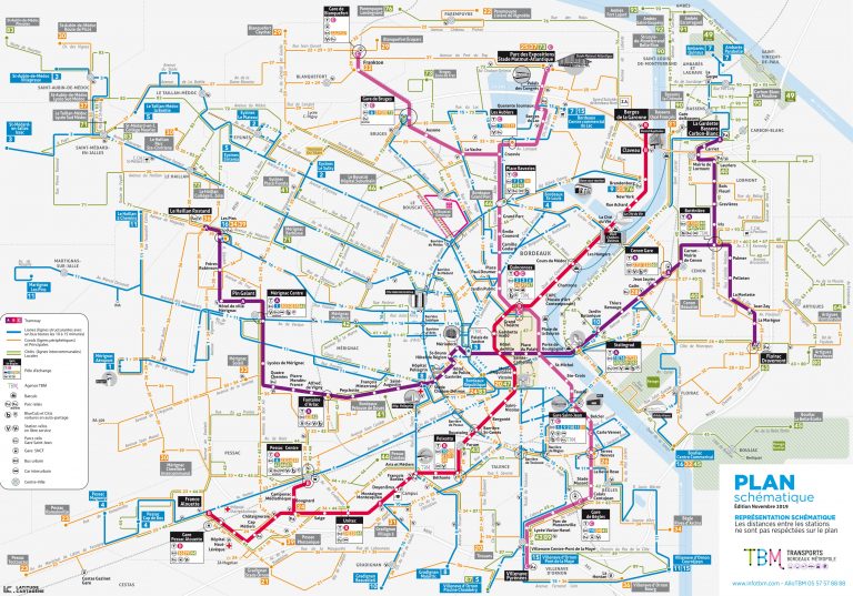 plan schématique du réseau de tram de Bordeaux, France