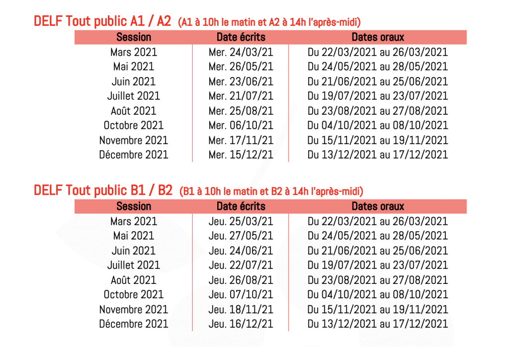 calendrier delf/dalf 2021 bordeaux
