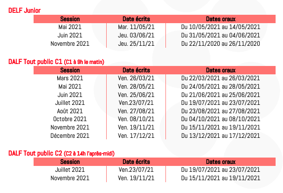 calendrier delf/dalf 2021 bordeaux